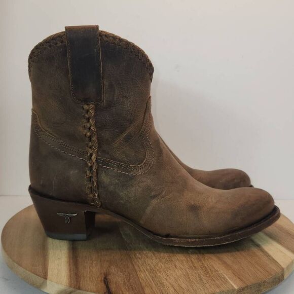 Lane Womens Plain Jane Braided Bootie Size 8 Brown Distressed - Picture 1 of 12
